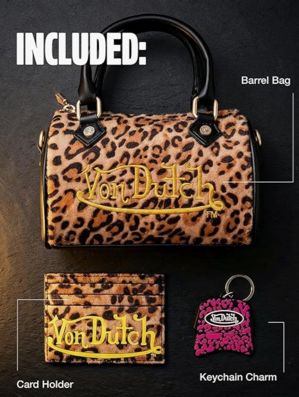 3-Piece Von Dutch Mini Bowling Purse Set - Includes Matching Waller & Keychain - Picture 3 of 15